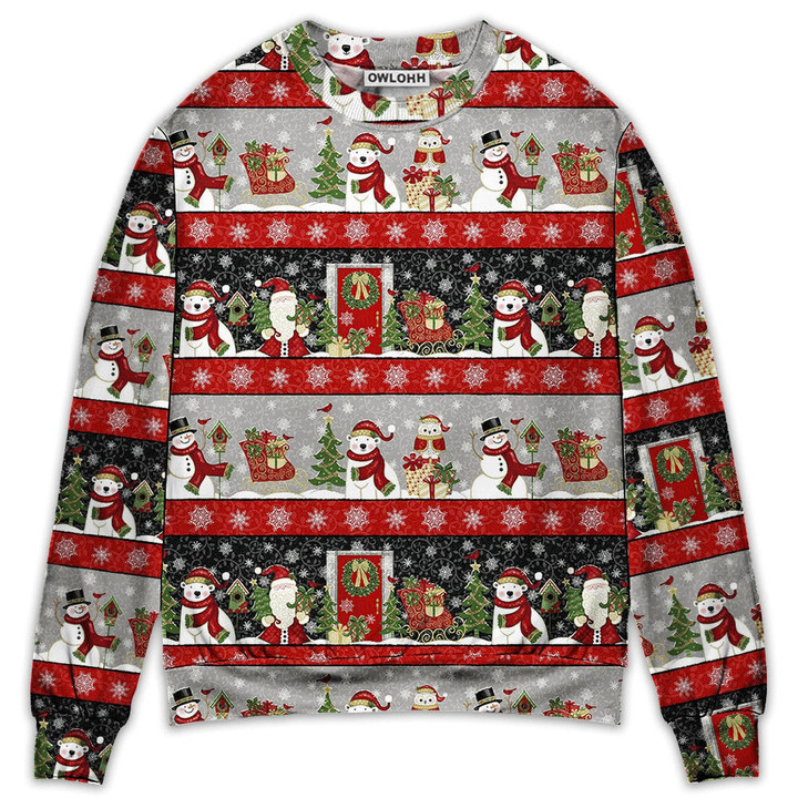 Christmas Santa Claus And Snowman Happy Xmas - Sweater - Ugly Christmas Sweaters