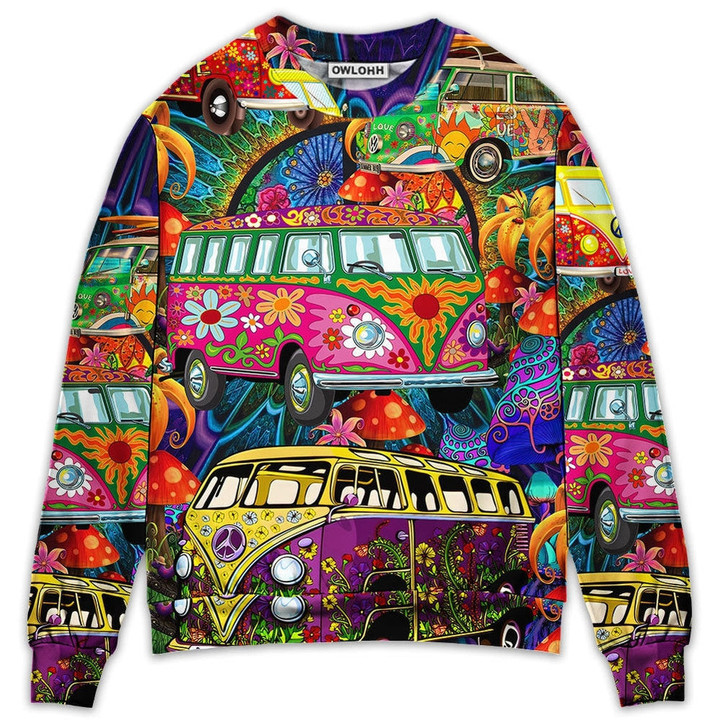 Hippie Van Colorful Vans On The Way - Sweater - Ugly Christmas Sweaters