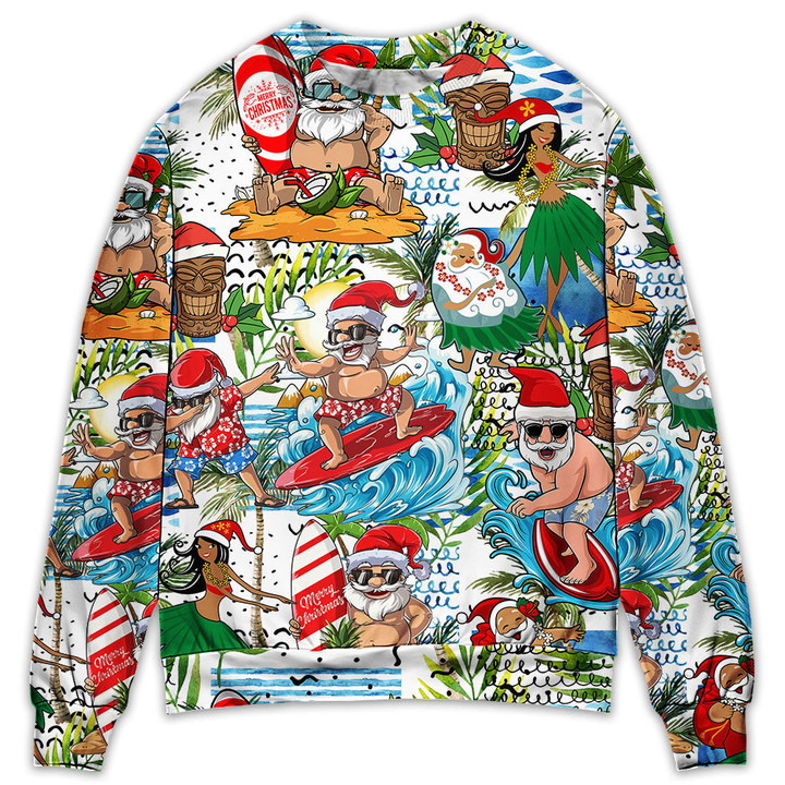 Christmas Santa Aloha Beach Vibe - Sweater - Ugly Christmas Sweaters