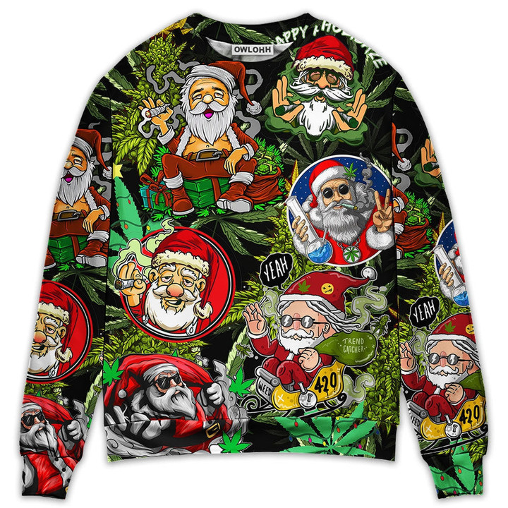 Christmas Weed Smoking Santa Hippie - Sweater - Ugly Christmas Sweaters