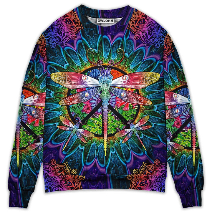 Hippie Colorful Dragonfly Mandala Peace Life - Sweater - Ugly Christmas Sweaters