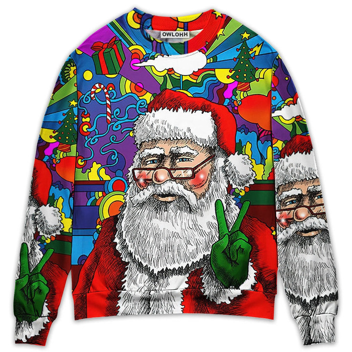 Hippie Santa Claus Christmas - Sweater - Ugly Christmas Sweaters