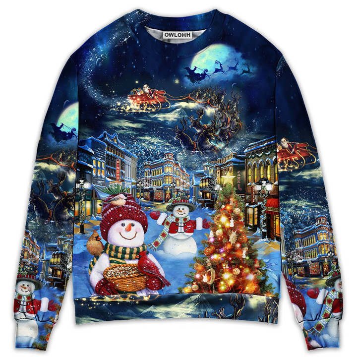 Christmas Family Snowman Santa Claus In Love Light Art Style - Sweater - Ugly Christmas Sweaters