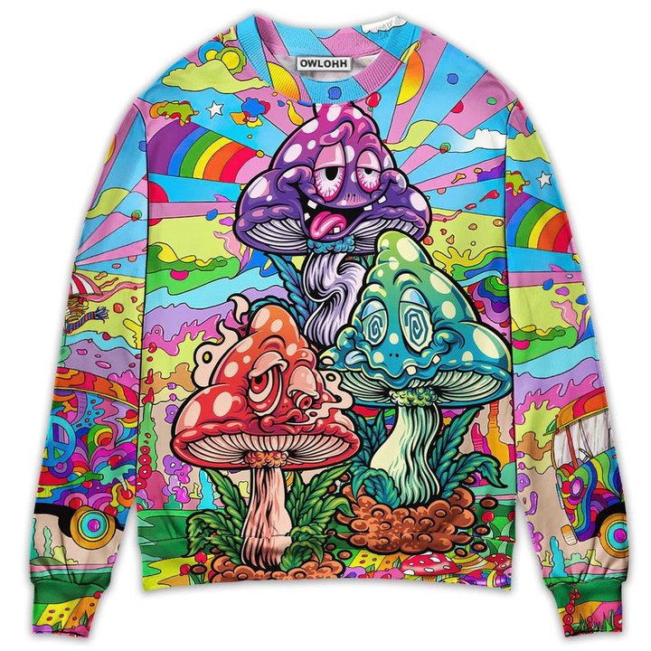 Hippie Mushroom Colorful Hippie Happy Life - Sweater - Ugly Christmas Sweaters