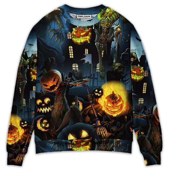 Halloween Pumpkin Scary Sky Night - Sweater - Ugly Christmas Sweaters