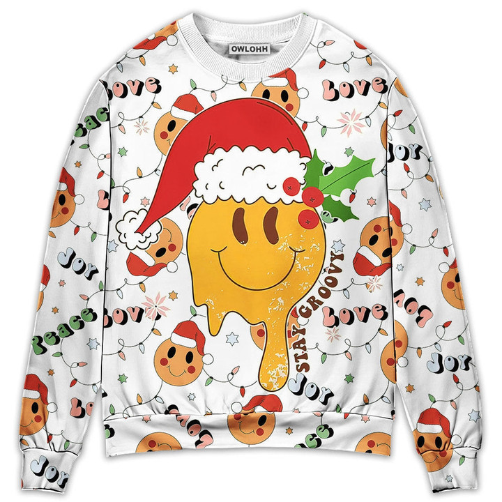 Christmas Hippie Groovy Santa Claus Smile Face - Sweater - Ugly Christmas Sweaters