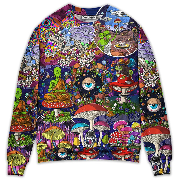 Hippie Mushroom Aliens Stay Hippie Colorful Art - Sweater - Ugly Christmas Sweaters