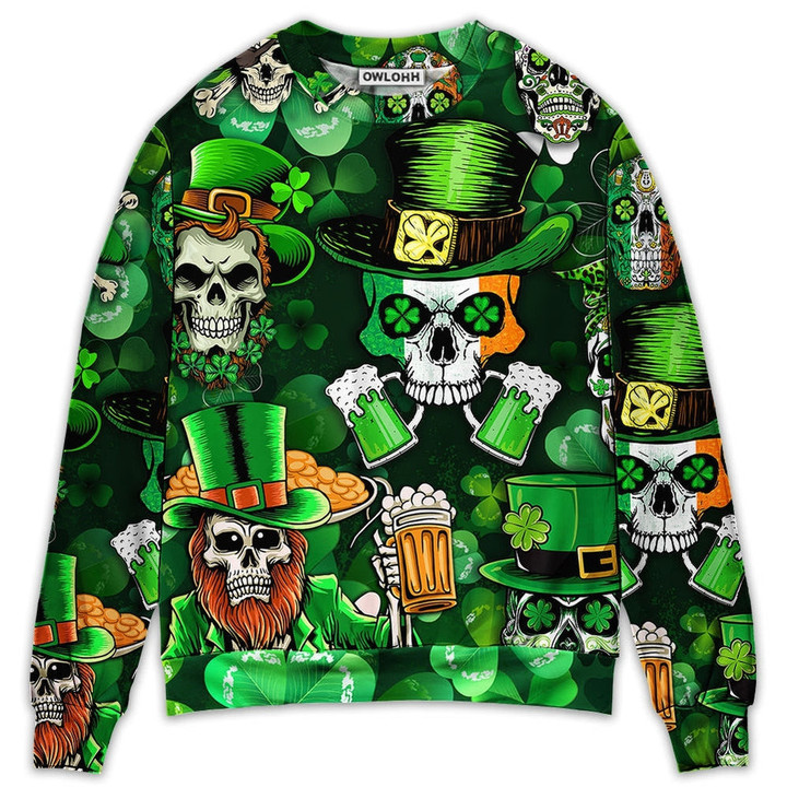 Irish Skull St Patrick's Day Green Light - Sweater - Ugly Christmas Sweaters