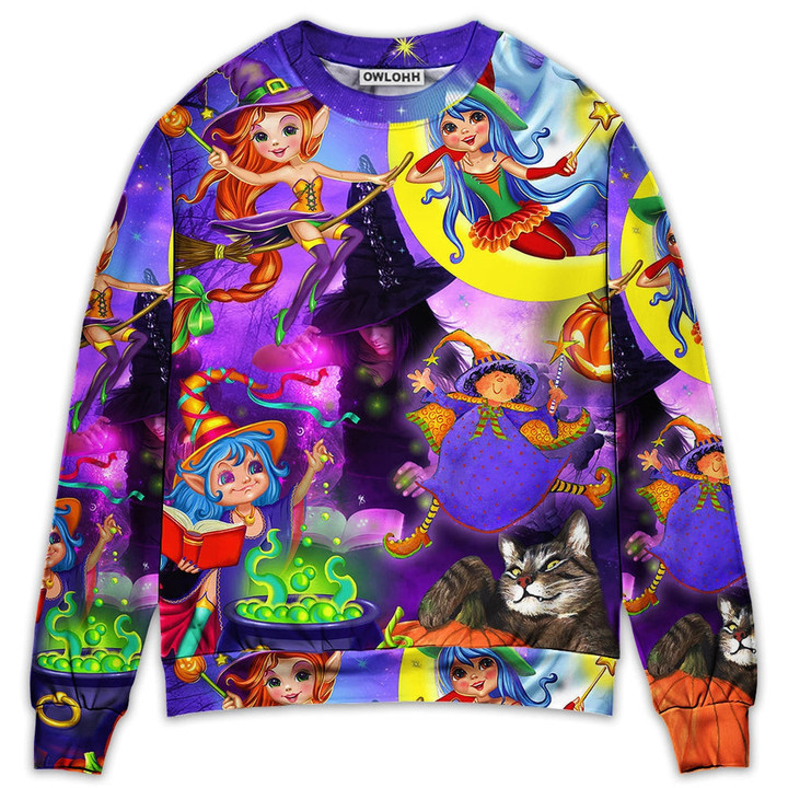 Halloween Funny Witch Ghost Cute Boo In The Magic Forest Art Style - Sweater - Ugly Christmas Sweaters