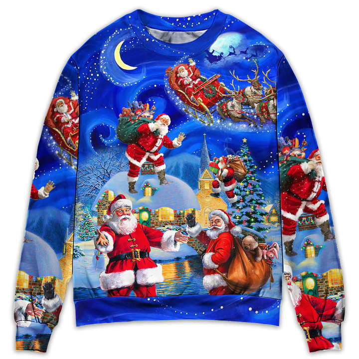 Christmas Santa Claus In The Town Magic Night Art Style - Sweater - Ugly Christmas Sweaters