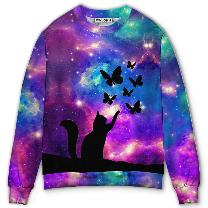 Cat Beautiful Cat And Butterfly - Sweater - Ugly Christmas Sweaters