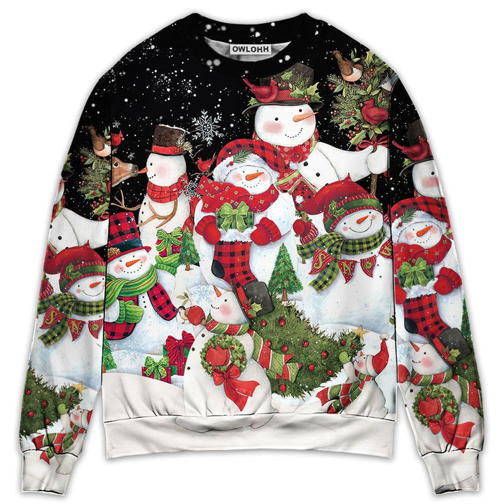 Christmas Cutie Snowman Happy Xmas Cardinal - Sweater - Ugly Christmas Sweaters
