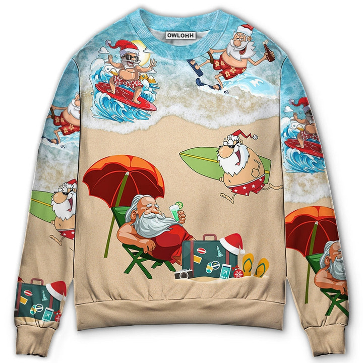 Christmas Santa Play On Beach - Sweater - Ugly Christmas Sweaters