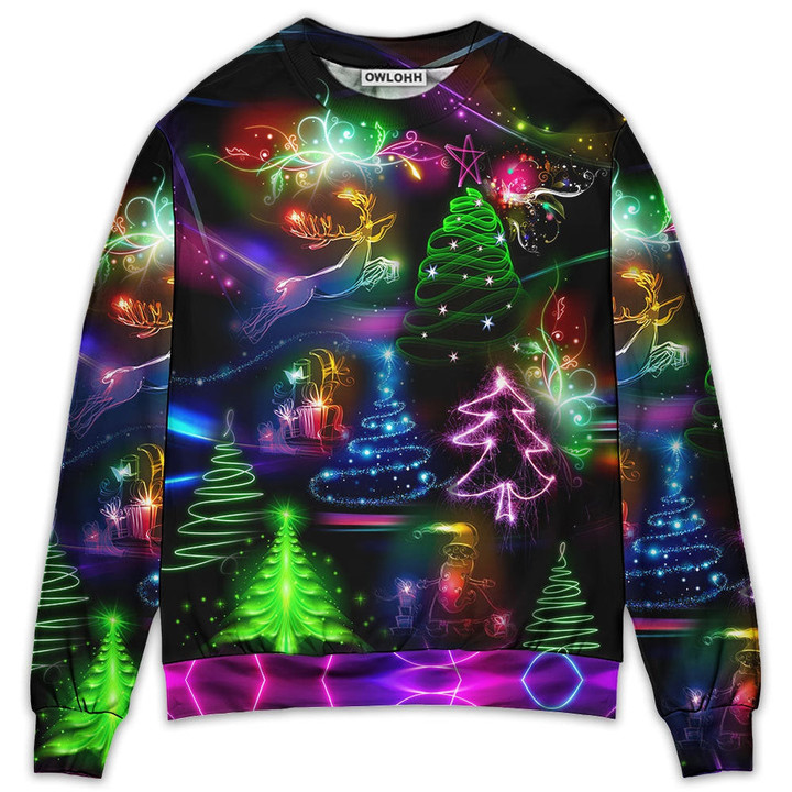 Christmas Neon Art Christmas Tree And Snowman Style - Sweater - Ugly Christmas Sweaters