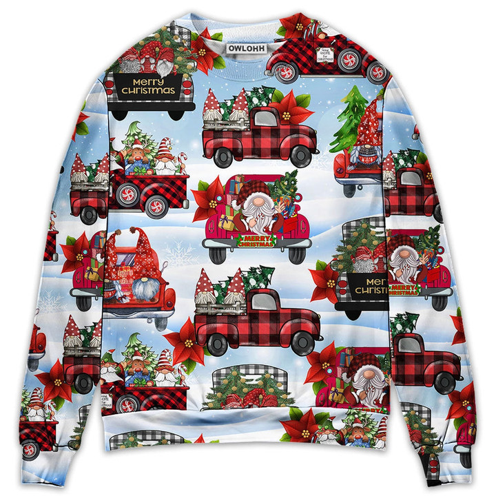 Gnome And Christmas Truck Merry Xmas - Sweater - Ugly Christmas Sweaters