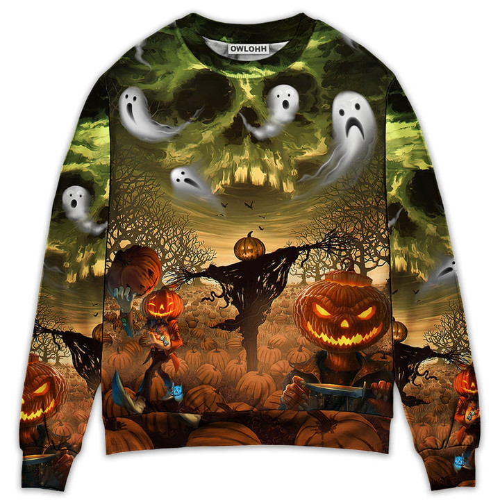 Halloween Pumpkin Crazy Ghost Style - Sweater - Ugly Christmas Sweaters