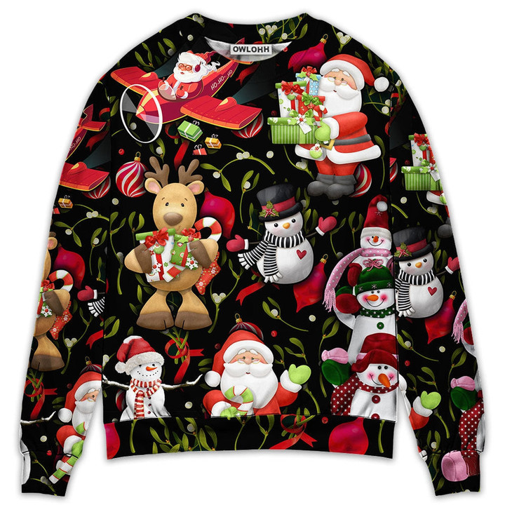Christmas Joyful Santa Snowman Merry Xmas - Sweater - Ugly Christmas Sweaters