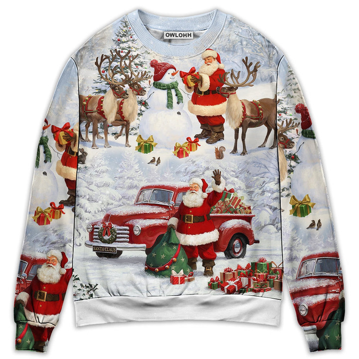 Christmas Santa Claus Gift For Xmas Snow Painting Style - Sweater - Ugly Christmas Sweaters
