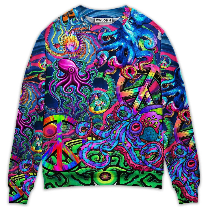 Hippie Funny Octopus Colorful Tie Dye Style - Sweater - Ugly Christmas Sweaters