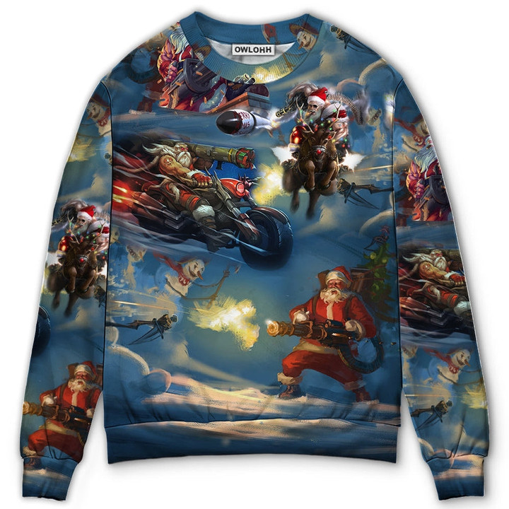Christmas Santa Gun Fight In Xmas - Sweater - Ugly Christmas Sweaters
