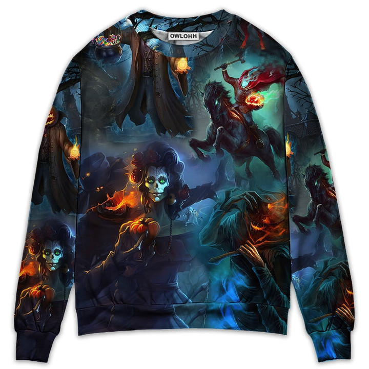 Halloween Skull Pumpkin Scary Sky Night - Sweater - Ugly Christmas Sweaters