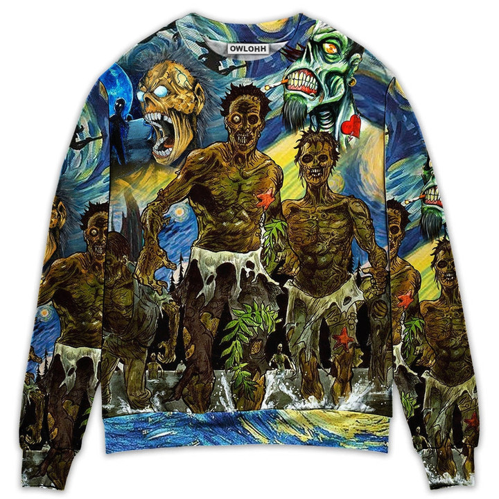Halloween Zombie Crazy Starry Night Funny Boo Art Style - Sweater - Ugly Christmas Sweaters
