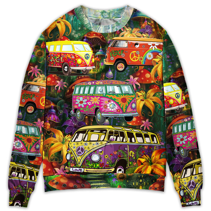 Hippie Bus Peace Life Colorful Style - Sweater - Ugly Christmas Sweaters