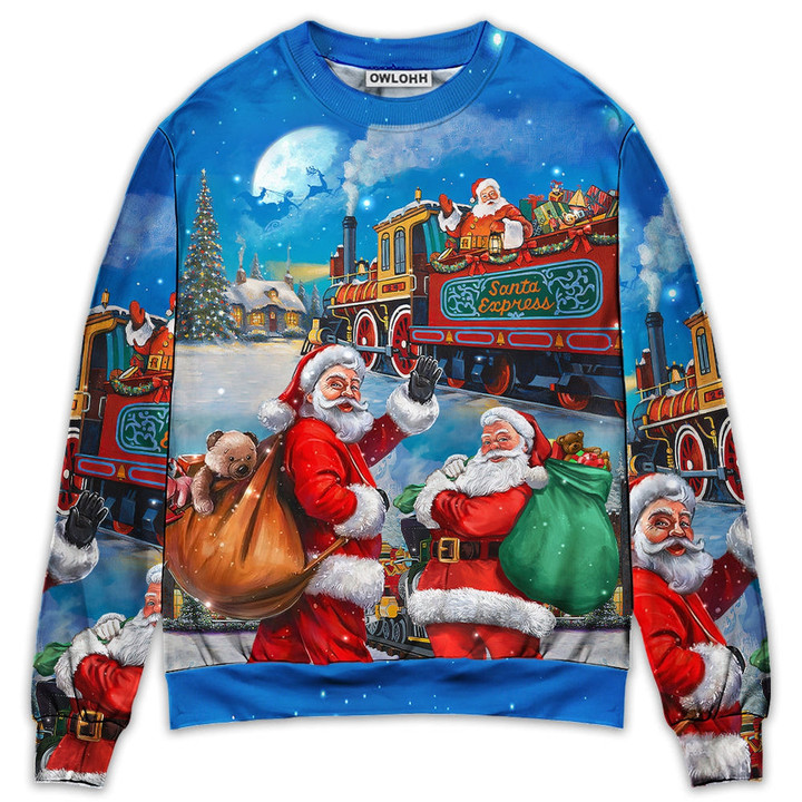 Christmas Santa Claus Train Gift For Xmas Art Style - Sweater - Ugly Christmas Sweaters