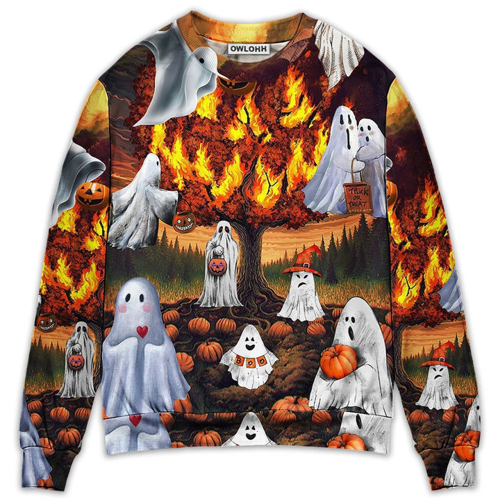 Halloween Boo Pumpkin Burning Scary - Sweater - Ugly Christmas Sweaters