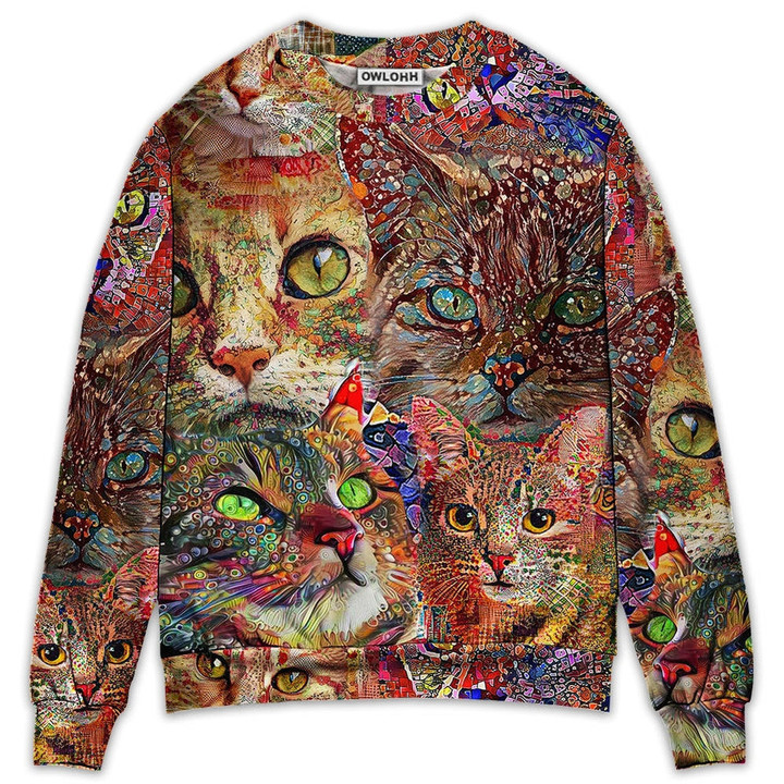 Cat Art Lover Cat Colorful - Sweater - Ugly Christmas Sweaters