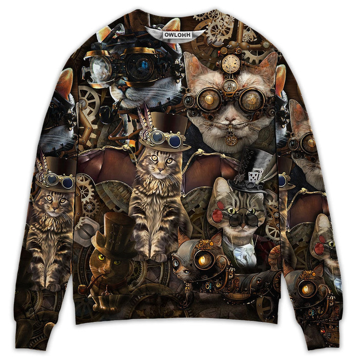 Cat Steampunk We're All Mad Here - Sweater - Ugly Christmas Sweaters