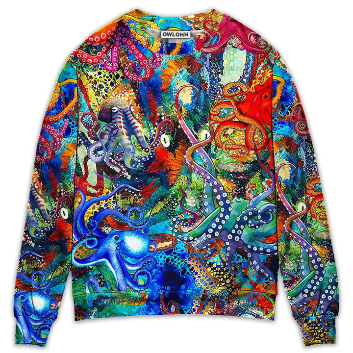 Octopus Lover Colorful Art Style - Sweater - Ugly Christmas Sweaters