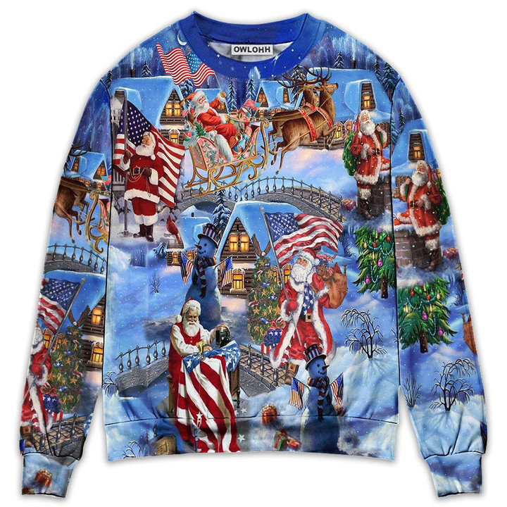 America Christmas Patriotic Santa Claus - Sweater - Ugly Christmas Sweaters