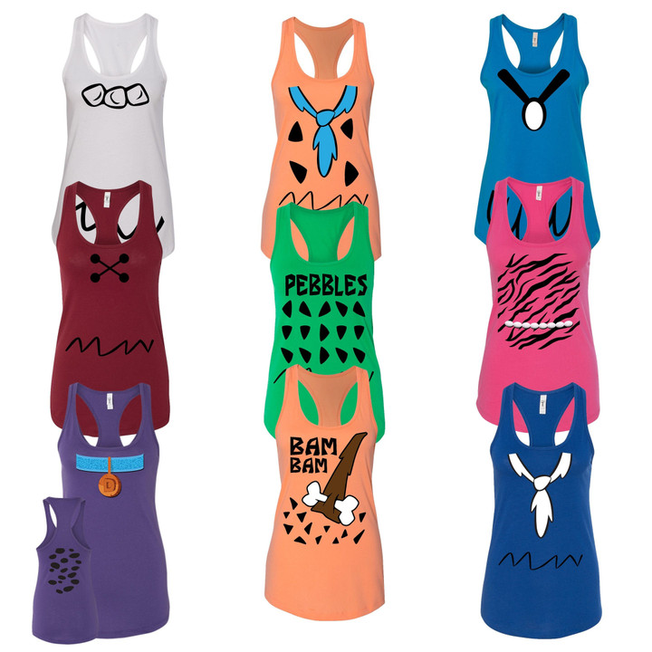 Flintstones Family Inspired Women's Inspired Cosplay Costumes Racerback Tank Top For Family, Cruise Events-Fred-Pebbles-Wilma-Betty-Barney