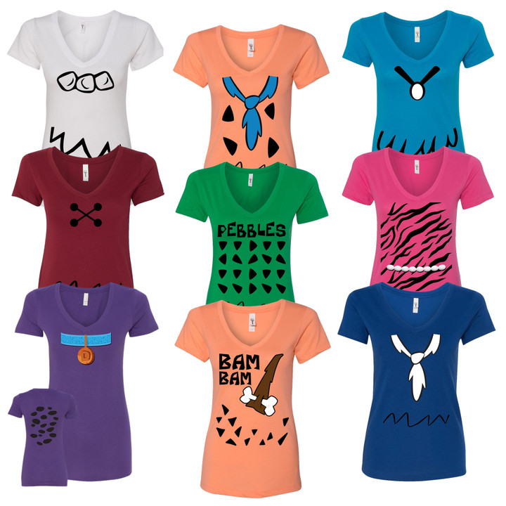 Stone Age Family Inspired Women's Cosplay Costumes V Fitted For Family, Cruise Events-Fred-Pebbles-Wilma-Betty-Barney Tee