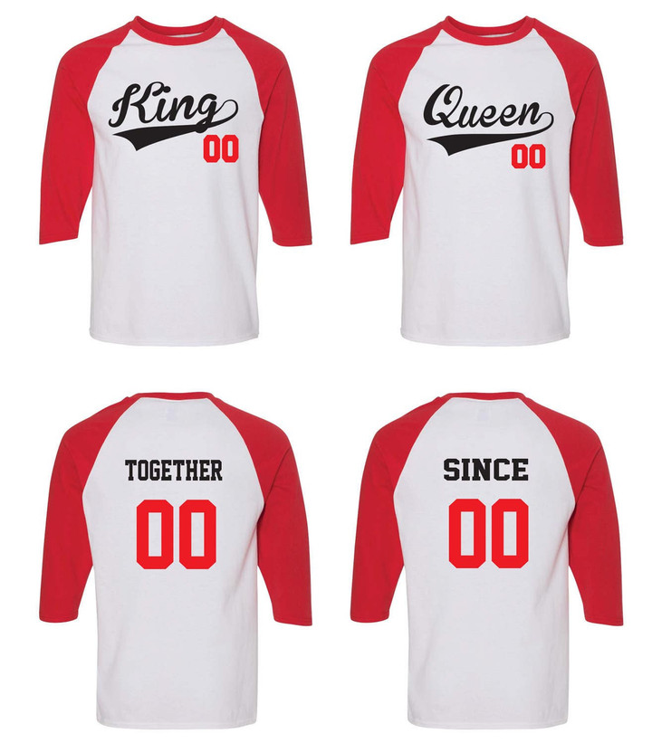 King and Queen - Together Since Matching Couple Straight Fit Unisex Raglan Baseball T Shirts - His and Hers