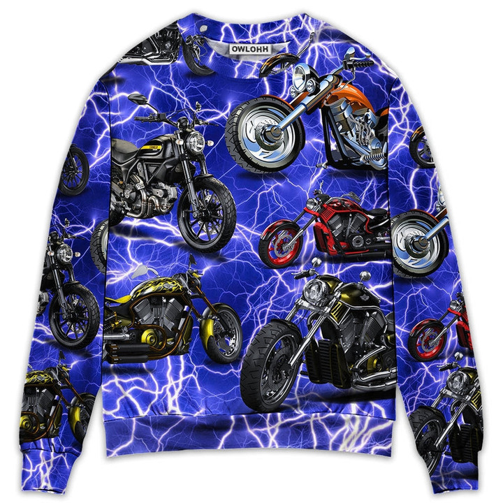 Motorcycle Lover Lightning Blue Cool Style - Sweater - Ugly Christmas Sweaters
