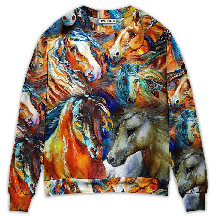 Horse Face Colorful Cool Art Style - Sweater - Ugly Christmas Sweaters
