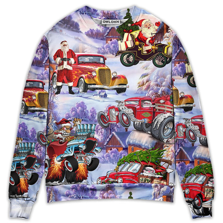 Santa Hot Rod Christmas Tree Merry Xmas - Sweater - Ugly Christmas Sweaters