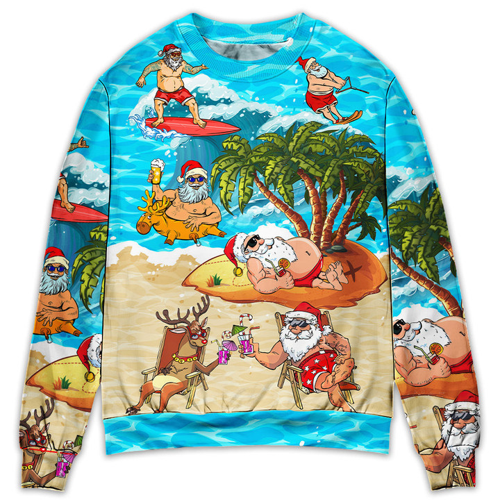 Christmas Santa Claus Chilling On The Beach Mele Kalikimaka Funny - Sweater - Ugly Christmas Sweaters