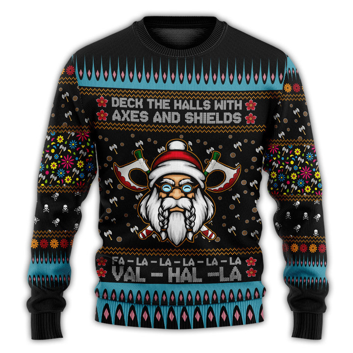 Viking Christmas Deck The Halls With Axes And Shields - Sweater - Ugly Christmas Sweaters