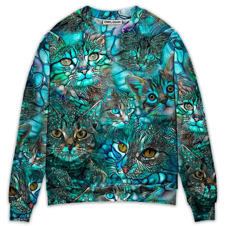 Cat Blue Art Lover Cat Colorful Style - Sweater - Ugly Christmas Sweaters