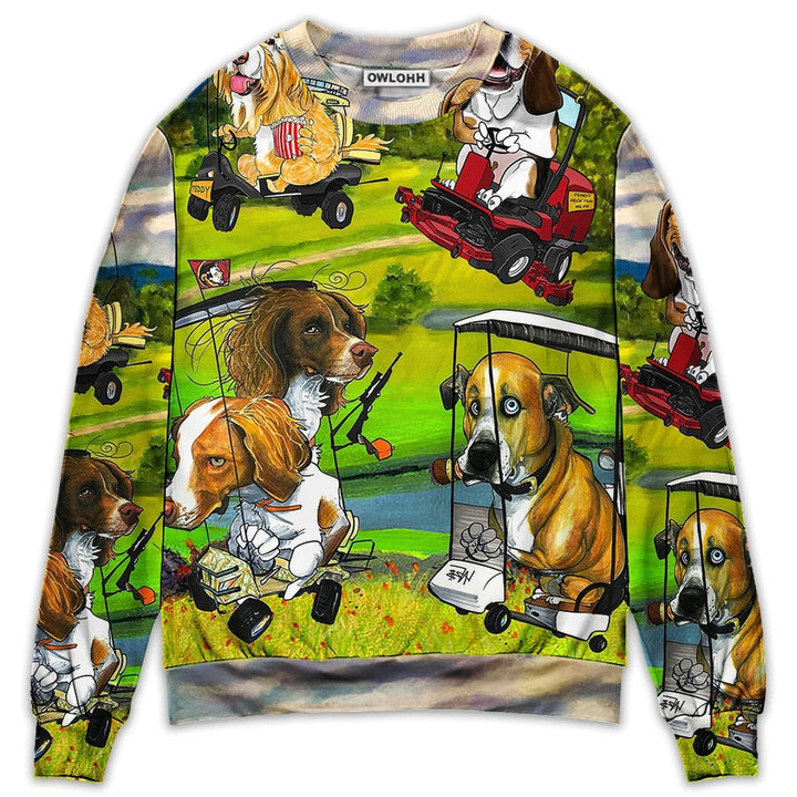 Golf Dog Driving Golf Cart Art Style - Sweater - Ugly Christmas Sweaters