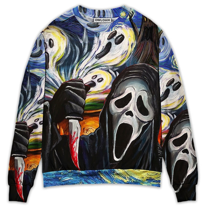 Halloween Ghost Scream Starry Night Funny Boo Art Style - Sweater - Ugly Christmas Sweaters