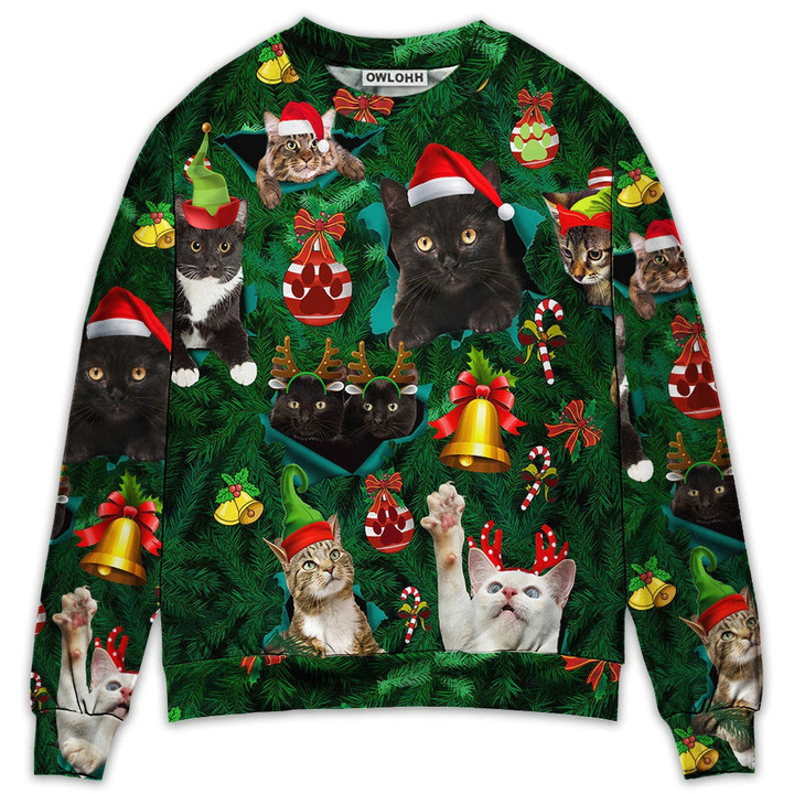 Christmas Cats Meowy Mas Christmas - Sweater - Ugly Christmas Sweaters