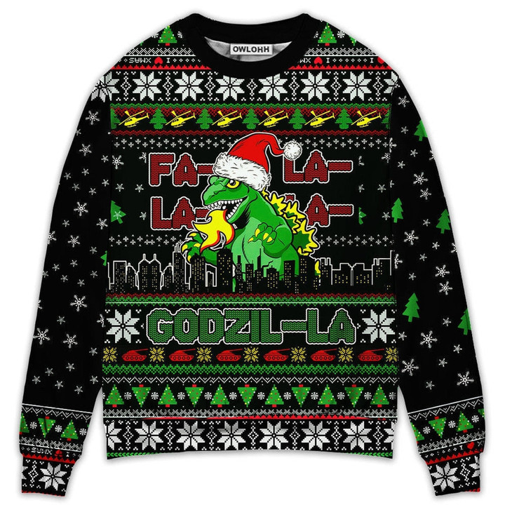 Christmas Godzila Falalalala Xmas - Sweater - Ugly Christmas Sweaters