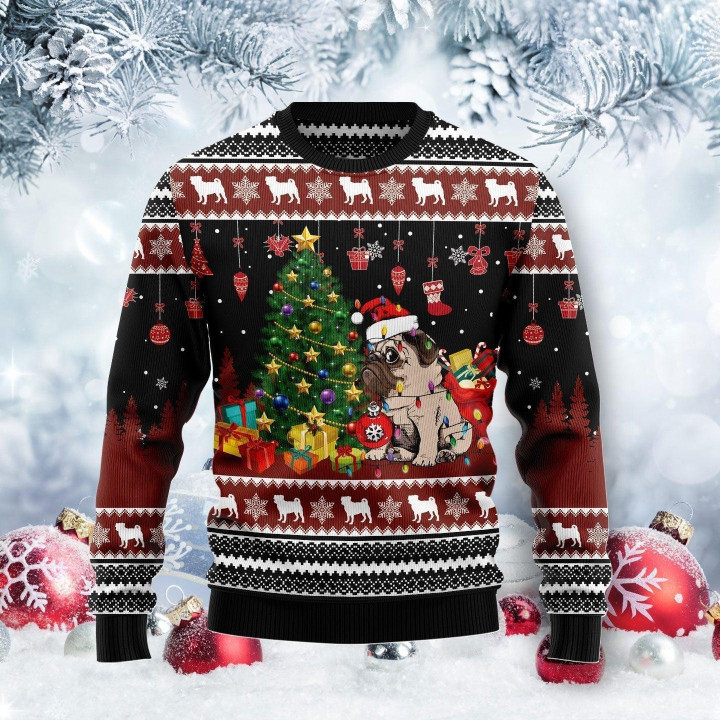 Pug Merry Christmas Ugly Christmas Sweater 3D Printed Best Gift For Xmas Adult | US6038