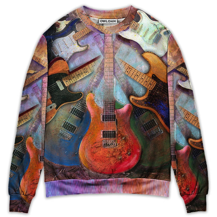 Guitar Abstract Colorful Lover Guitar Art Style - Sweater - Ugly Christmas Sweaters