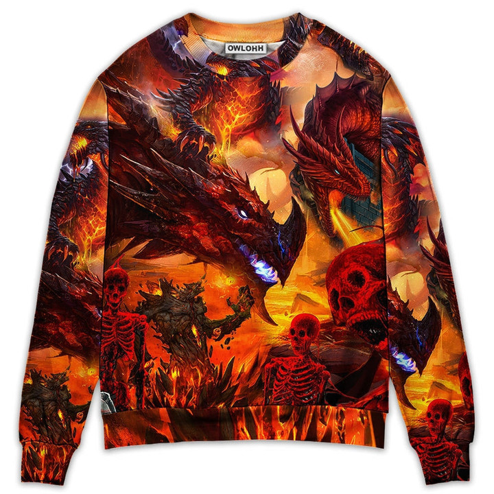 Dragon Red Skull Fire Art Style - Sweater - Ugly Christmas Sweaters