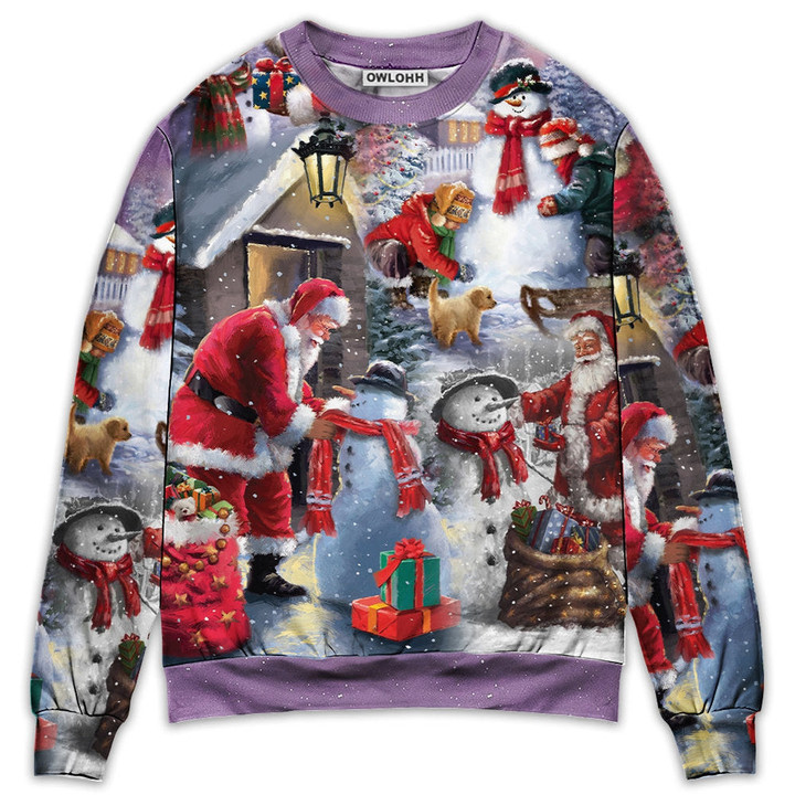 Christmas Santa Claus Build Snowman Gift For You - Sweater - Ugly Christmas Sweaters